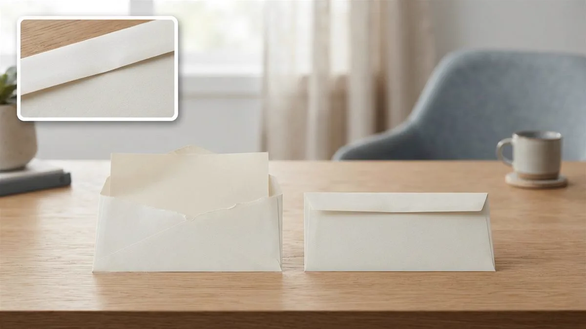 Two identical envelopes on a desk, one open and one sealed